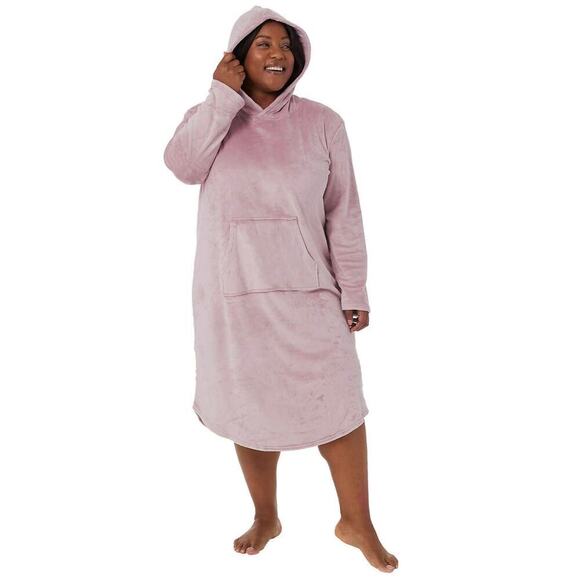 NWT 32 Degrees Women's Cozy Soft Velour Front Pocket Hooded Lounger